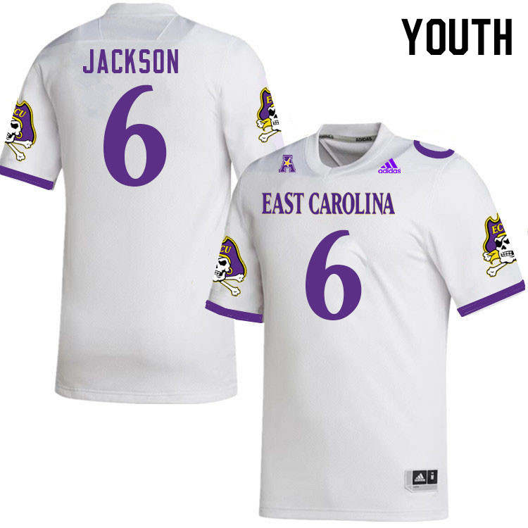 Youth #6 Teylor Jackson ECU Pirates 2023 College Football Jerseys Stitched-White - Click Image to Close